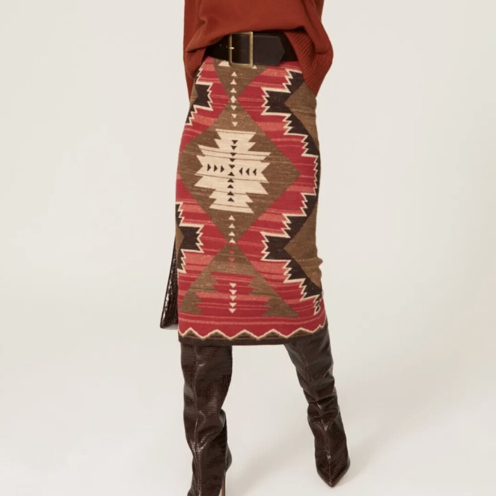 Lauren Ralph Lauren Brown Red Southwestern Print Pencil Skirt